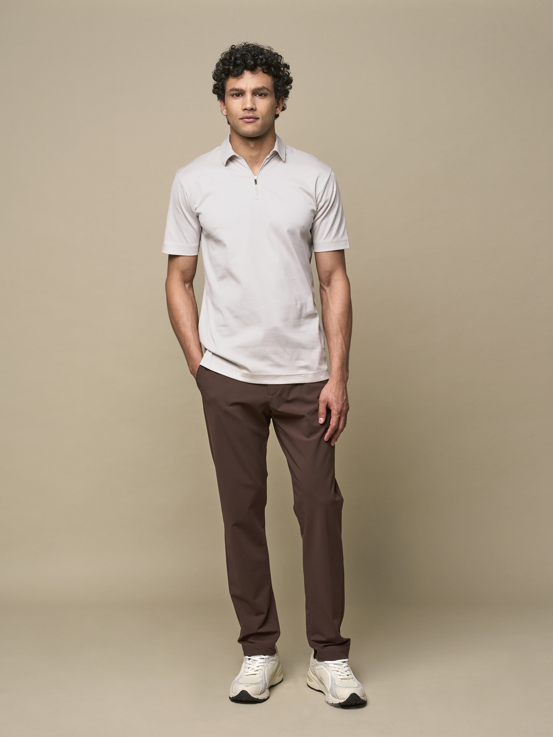 Supima Zip Collar Polo Pearl Grey - Hombre Amsterdam