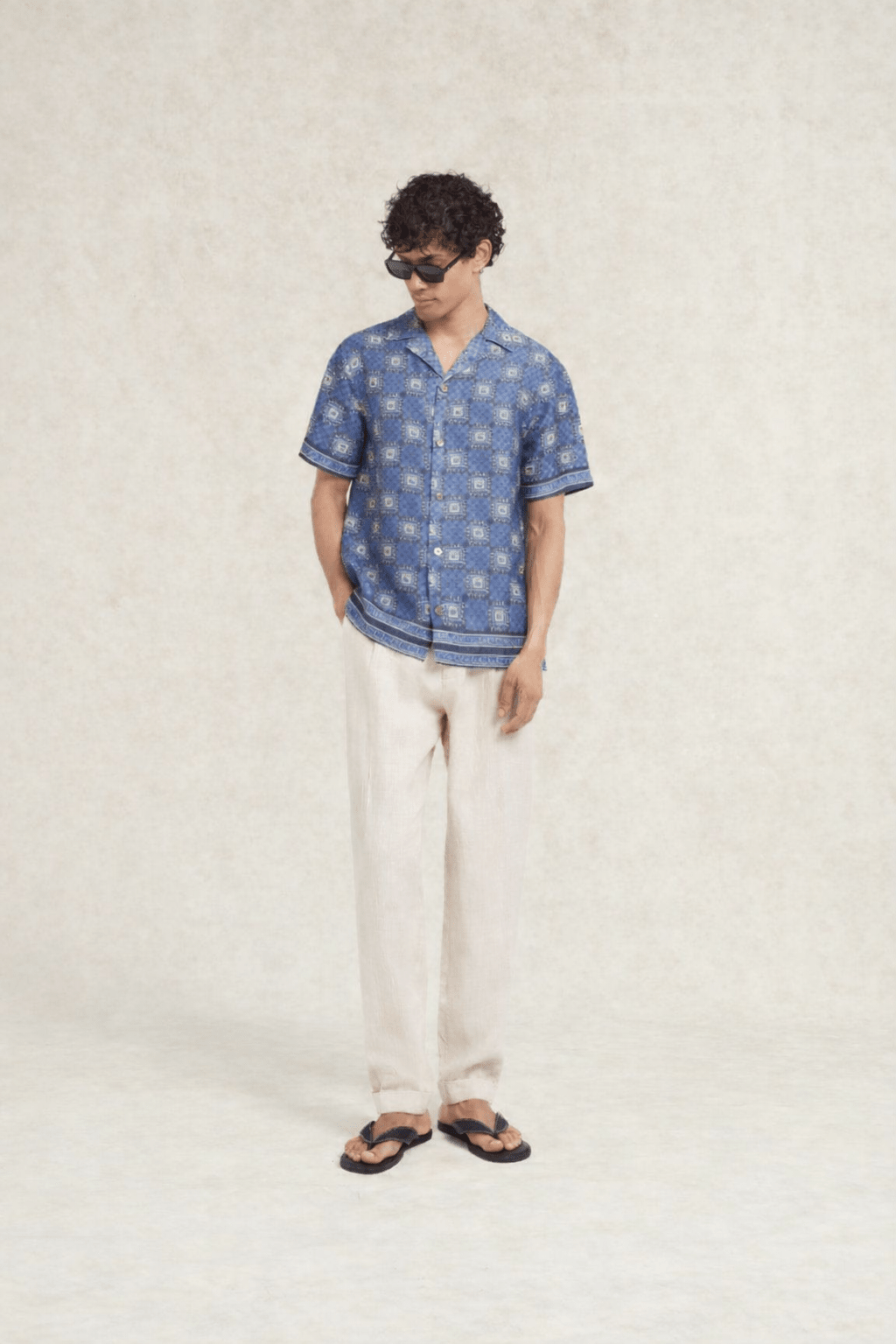 Telha Printed Linen Shirt Navy - Hombre Amsterdam