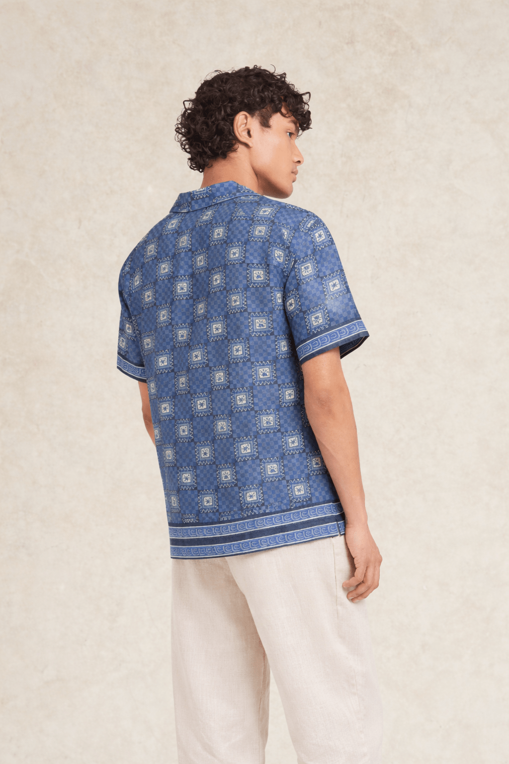 Telha Printed Linen Shirt Navy - Hombre Amsterdam