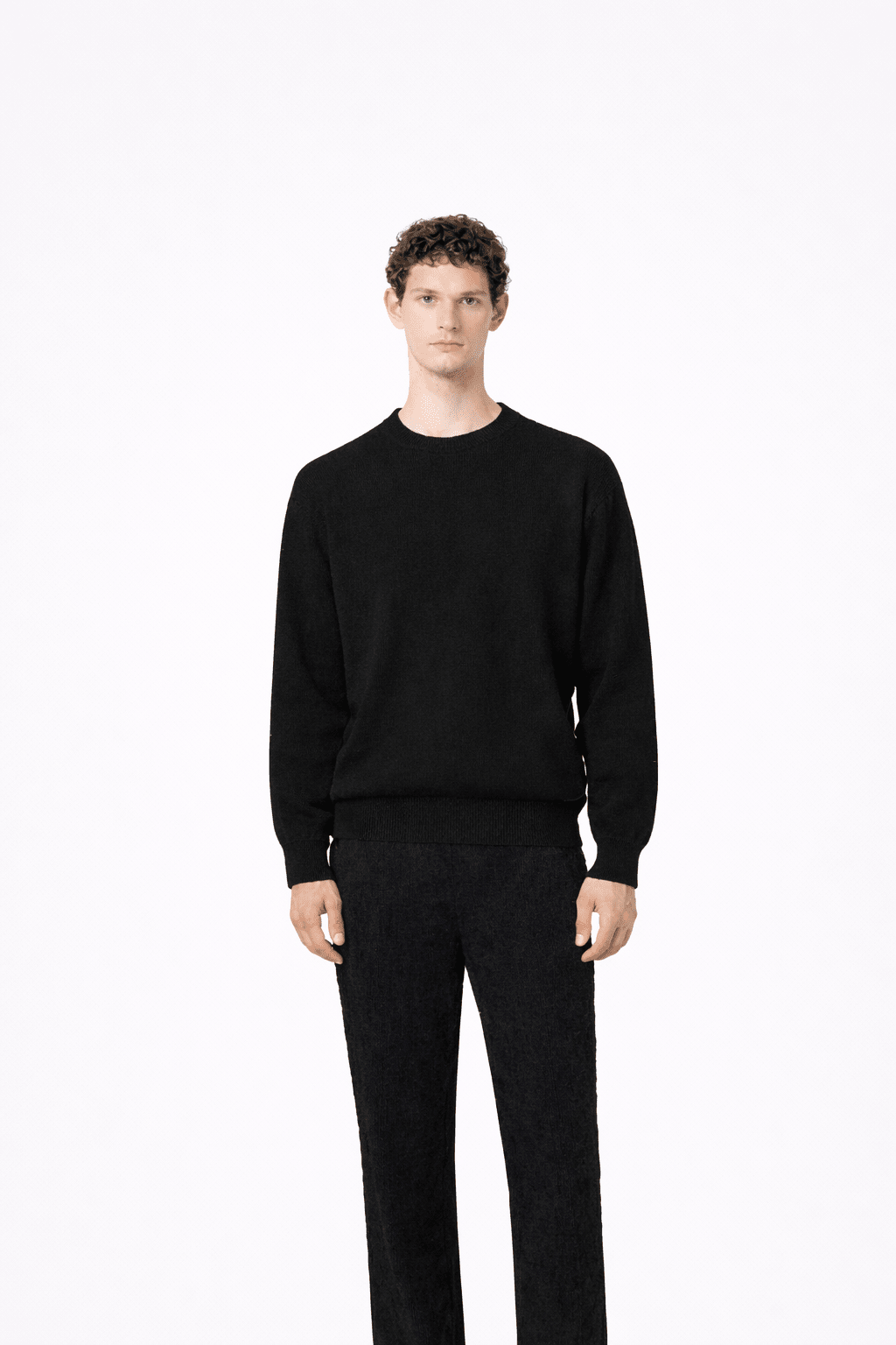 Textured Crew Neck Sweat Black - Hombre Amsterdam