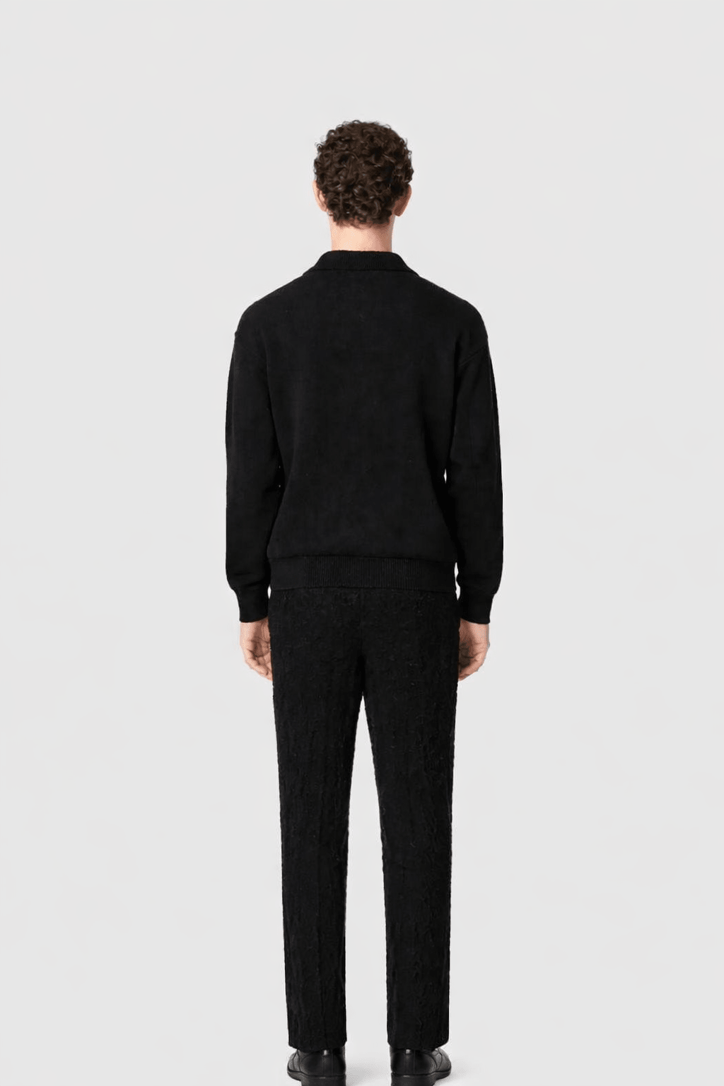 Textured Knit Polo Black - Hombre Amsterdam