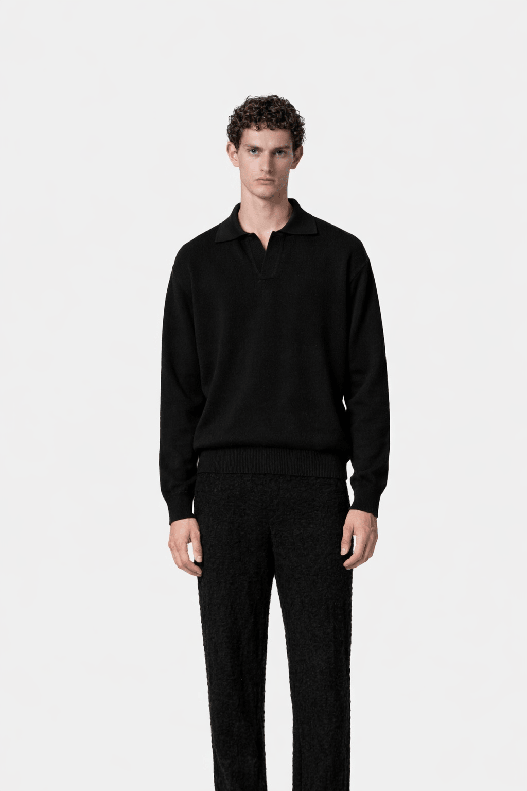 Textured Knit Polo Black - Hombre Amsterdam
