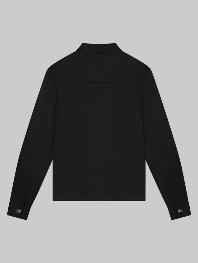 VALENZA FLANNEL STRETCH OVERSHIRT BLACK WOOL WITH ZIP CLOSURE LONG SLEEVE- Hombre Amsterdam