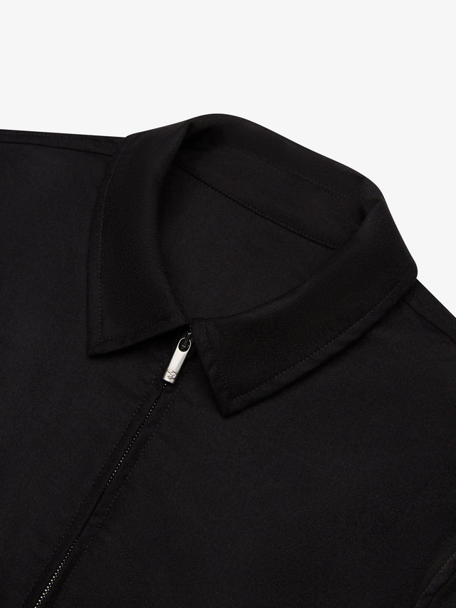 VALENZA FLANNEL STRETCH OVERSHIRT BLACK WOOL WITH ZIP CLOSURE LONG SLEEVE - Hombre Amsterdam