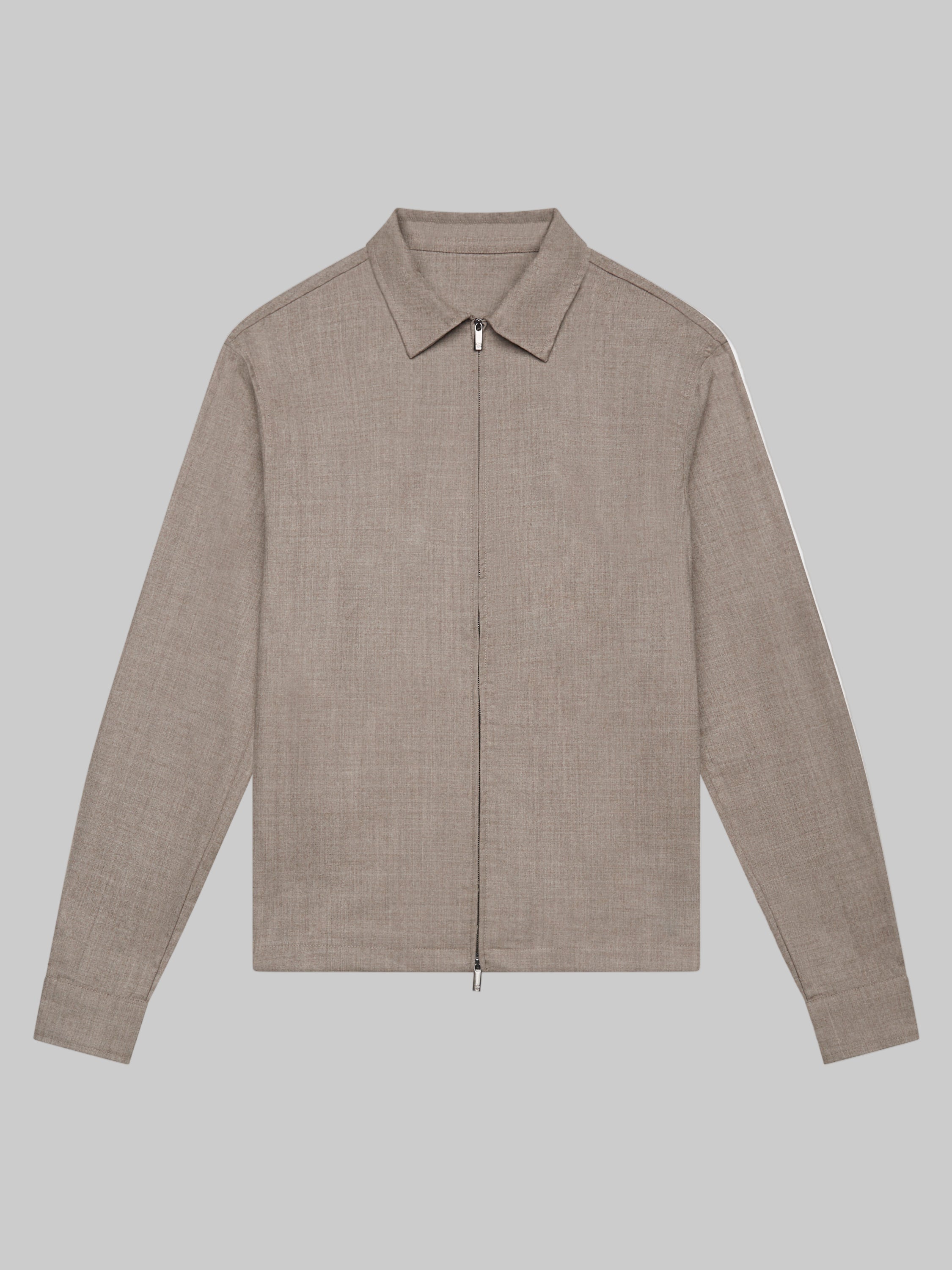 VALENZA FLANNEL STRETCH OVERSHIRT LIGHT BEIGE ZIP CLOSURE - Hombre Amsterdam