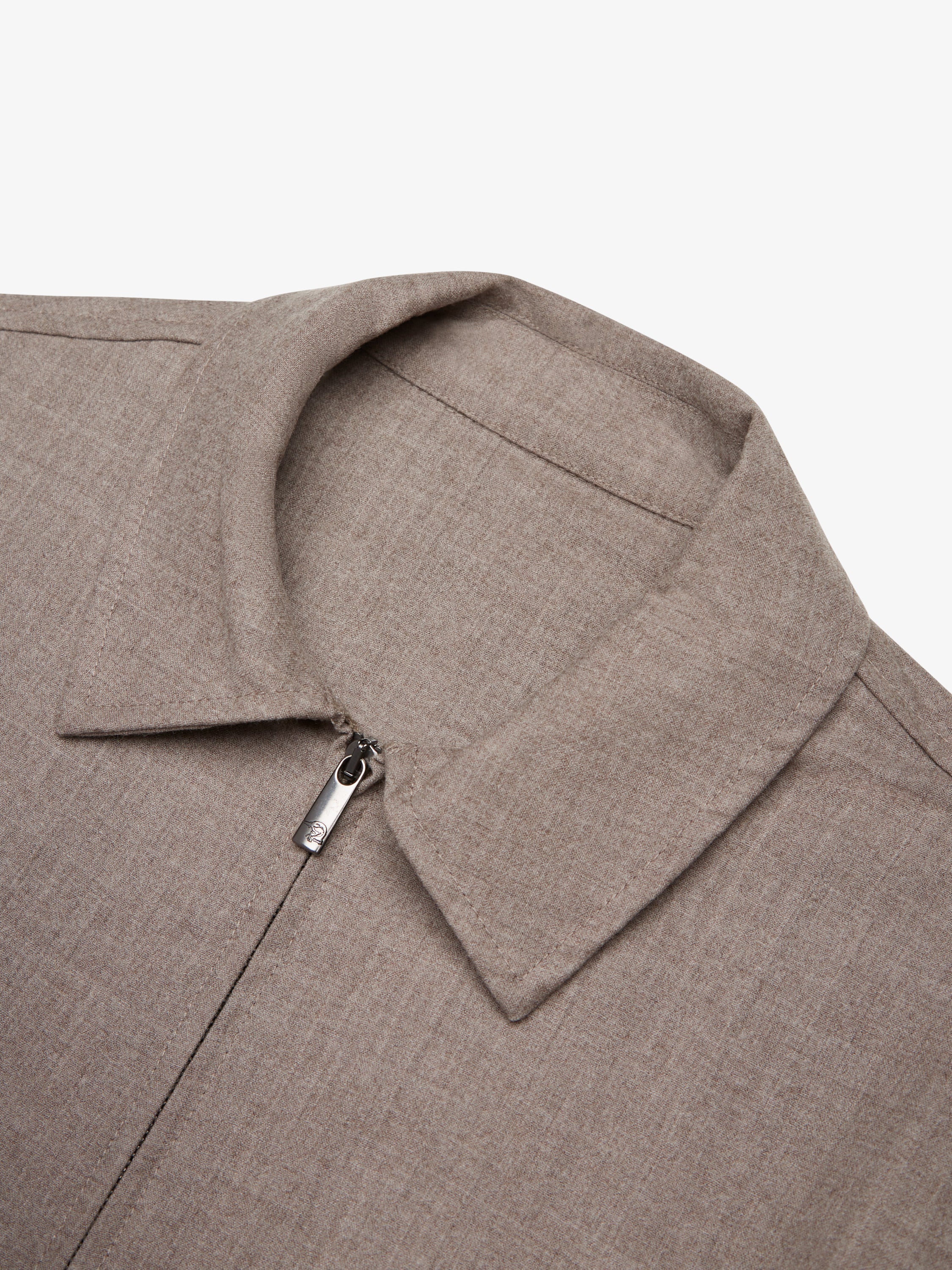 VALENZA FLANNEL STRETCH OVERSHIRT LIGHT BEIGE  WITH ZIP CLOSURE- Hombre Amsterdam