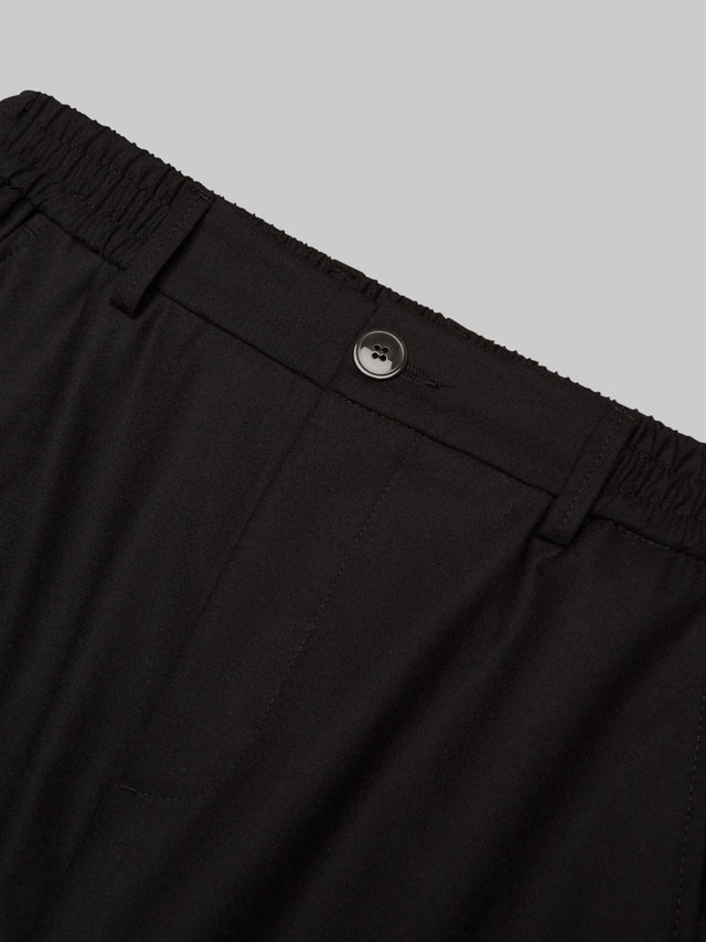 VALENZA FLANNEL STRETCH TAPERED TROUSERS BLACK WITH ELASTIC WAISTBAND - Hombre Amsterdam