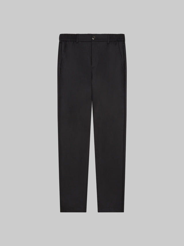 VALENZA FLANNEL STRETCH TAPERED TROUSERS BLACK WITH ELASTIC WAISTBAND - Hombre Amsterdam