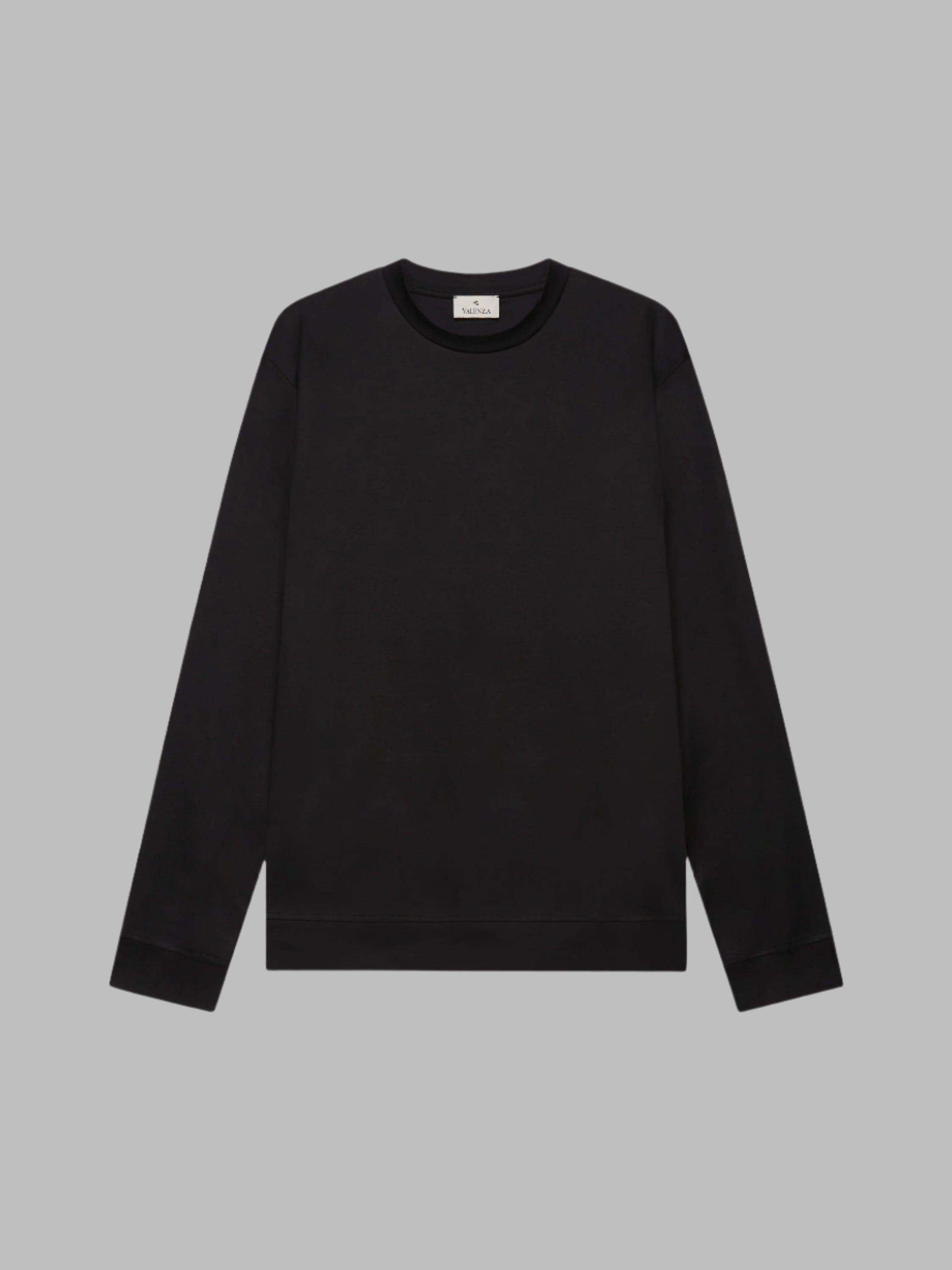 VALENZA HEAVY SUPIMA SWEAT BLACK COTTON CREW NECK- Hombre Amsterdam
