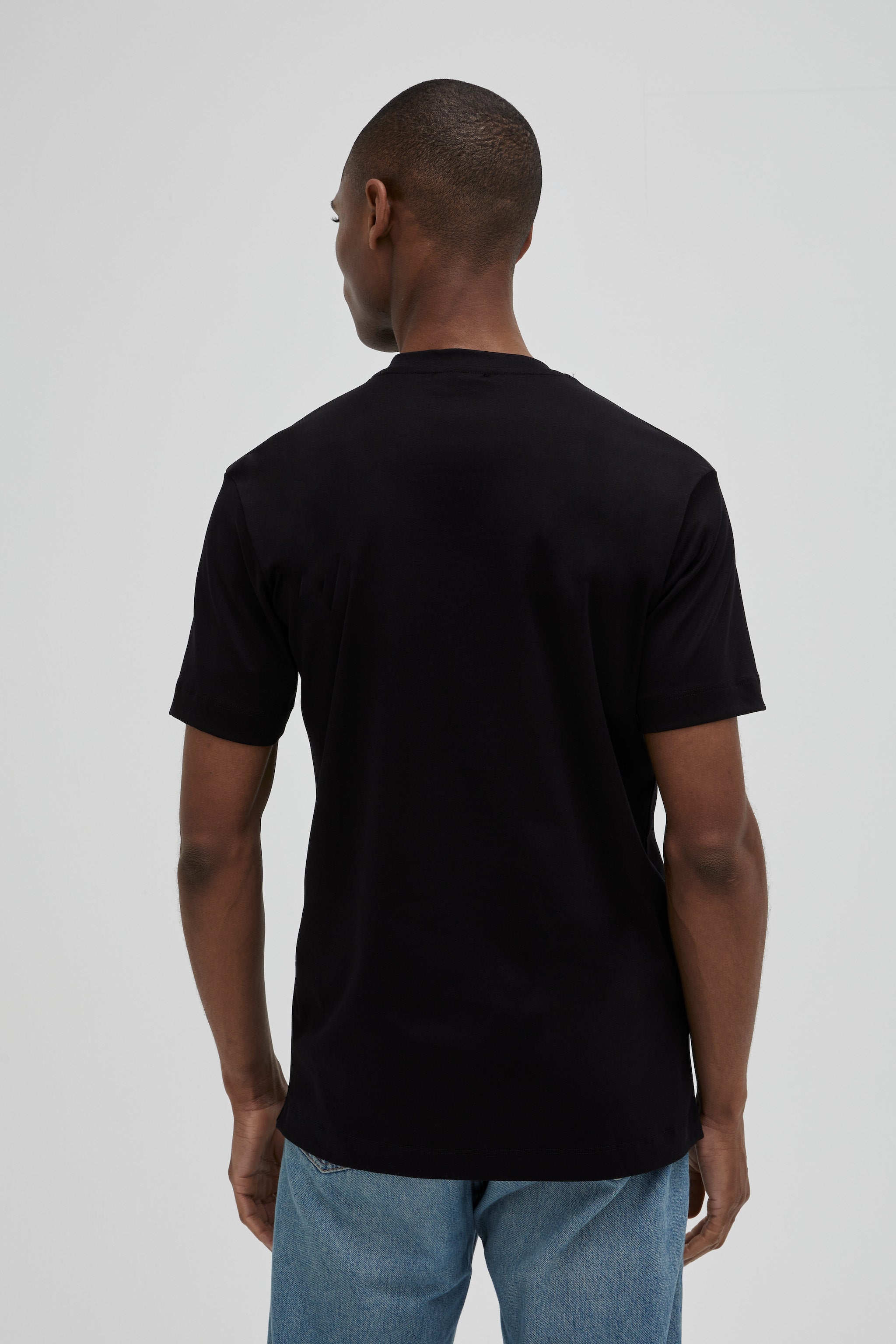 VALENZA INTERLOCK SUPIMA T - SHIRT BLACK COTTON CREW NECK SHORT SLEEVES- Hombre Amsterdam