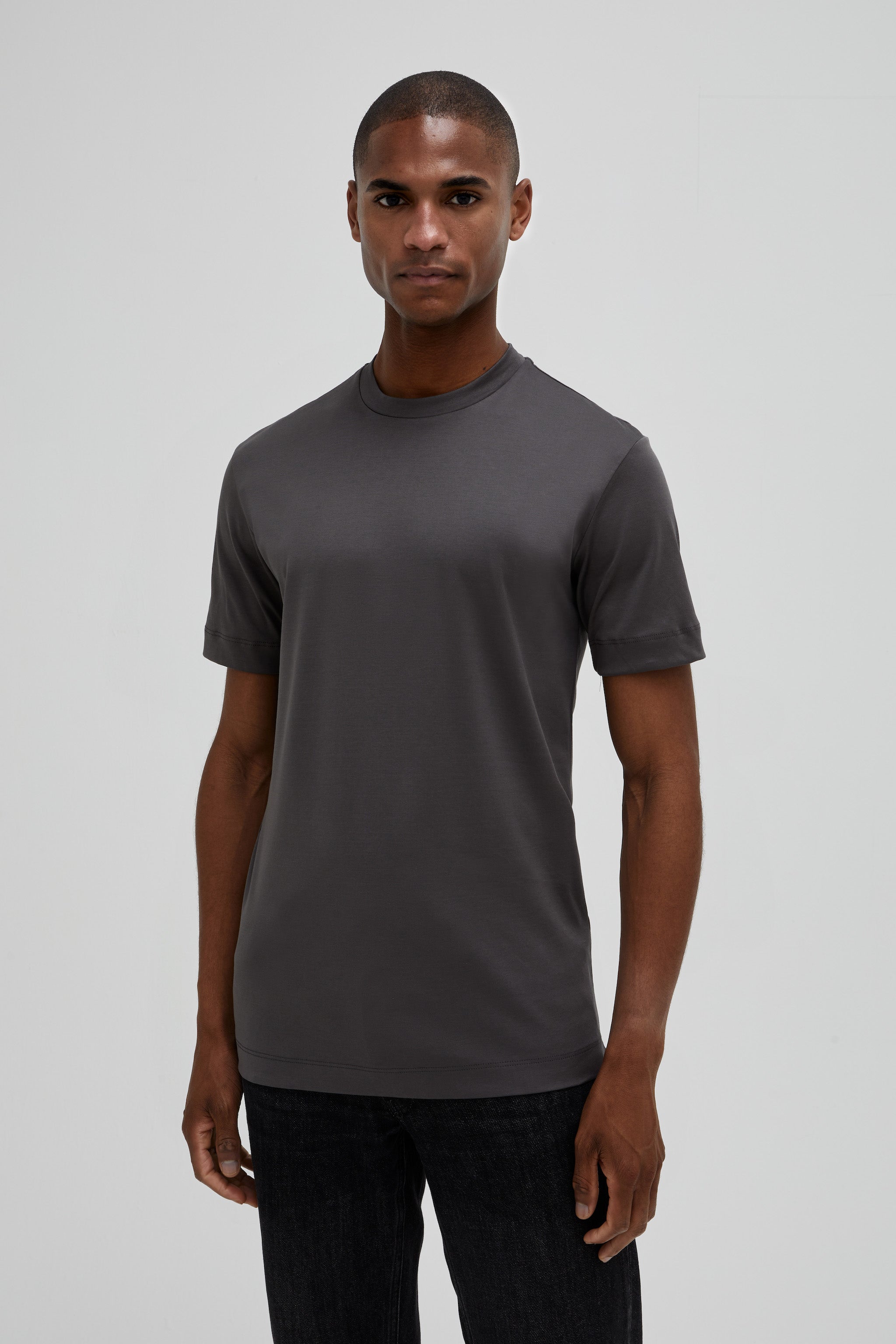 VALENZA INTERLOCK SUPIMA T - SHIRT DARK GREY SHORT SLEEVE AND CREW NECK - Hombre Amsterdam