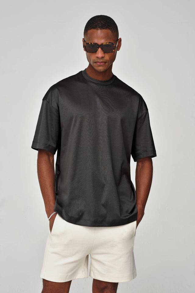 VALENZA INTERLOCK SUPIMA T - SHIRT DARK GREY OVERSIZED - Hombre Amsterdam