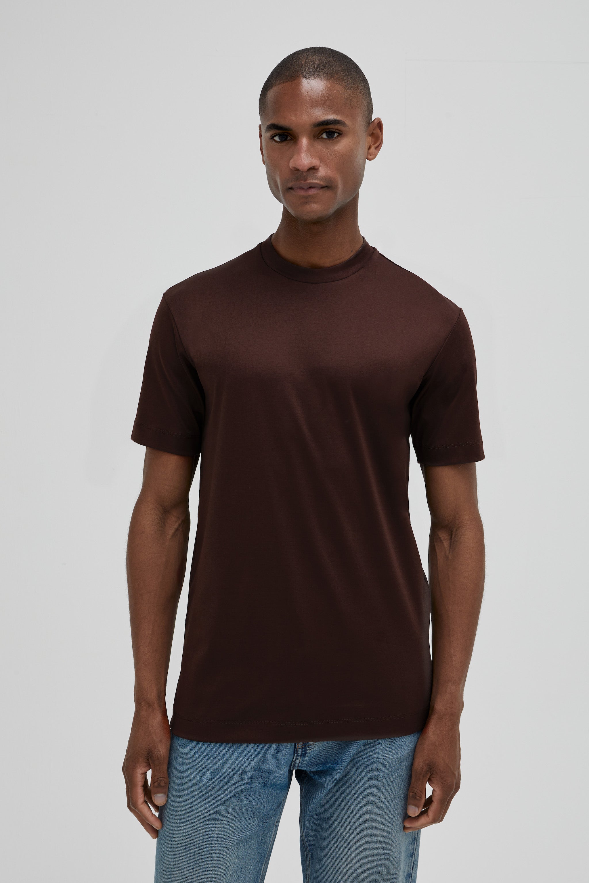 VALENZA INTERLOCK SUPIMA T - SHIRT EBONY BROWN SHORT SLEEVE CREW NECK- Hombre Amsterdam