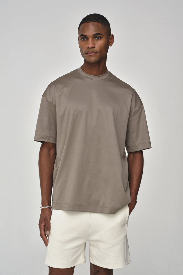 VALENZA INTERLOCK SUPIMA T - SHIRT LEAD GREY OVERSIZED - Hombre Amsterdam