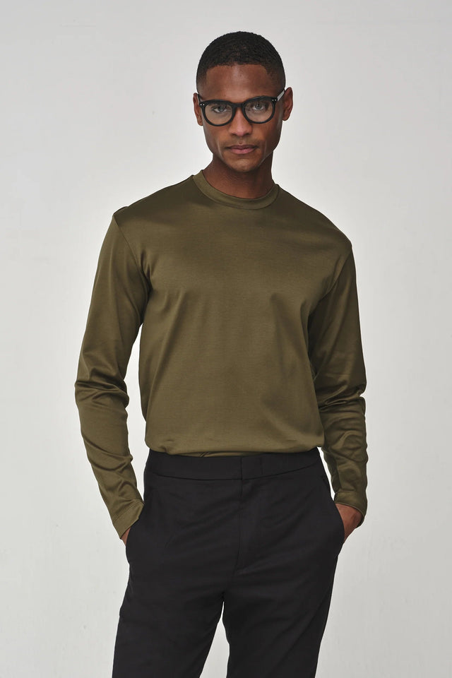 VALENZA INTERLOCK SUPIMA T - SHIRT LONG SLEEVES ARMY GREEN - Hombre Amsterdam