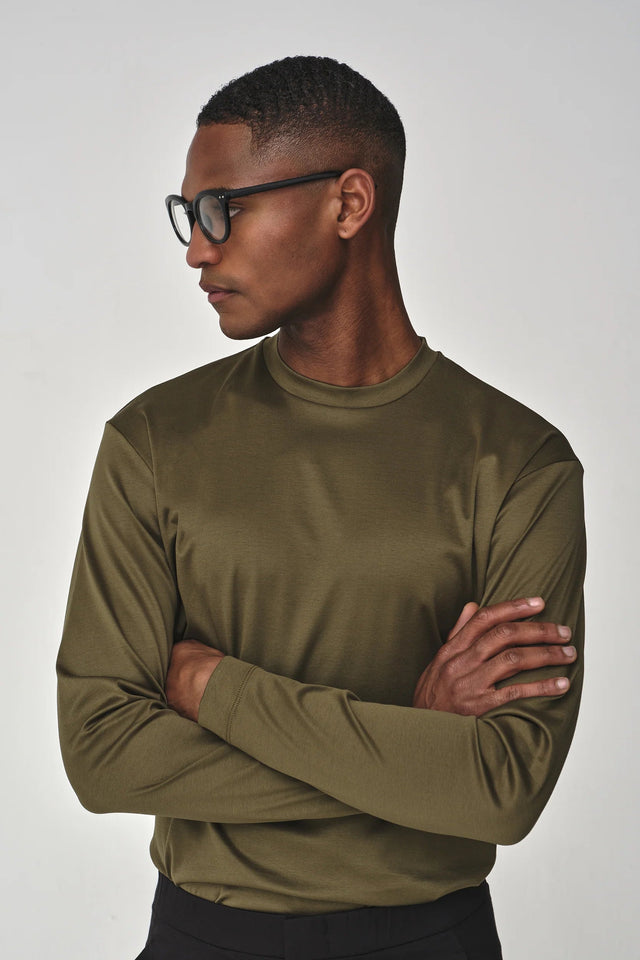 VALENZA INTERLOCK SUPIMA T - SHIRT LONG SLEEVES ARMY GREEN - Hombre Amsterdam