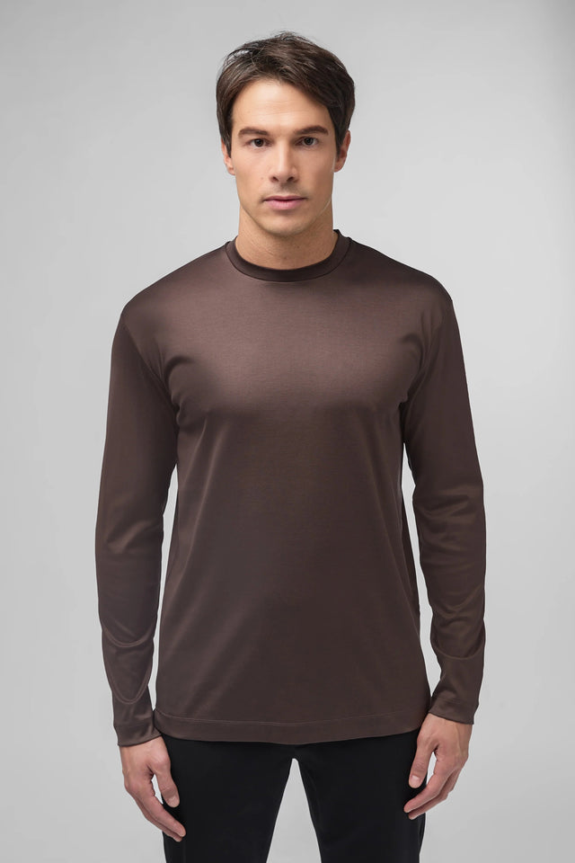 VALENZA INTERLOCK SUPIMA T - SHIRT LONG SLEEVES EBONY BROWN - Hombre Amsterdam