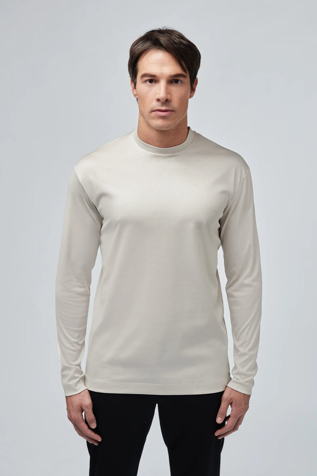 VALENZA INTERLOCK SUPIMA T - SHIRT LONG SLEEVES PEARL GREY - Hombre Amsterdam