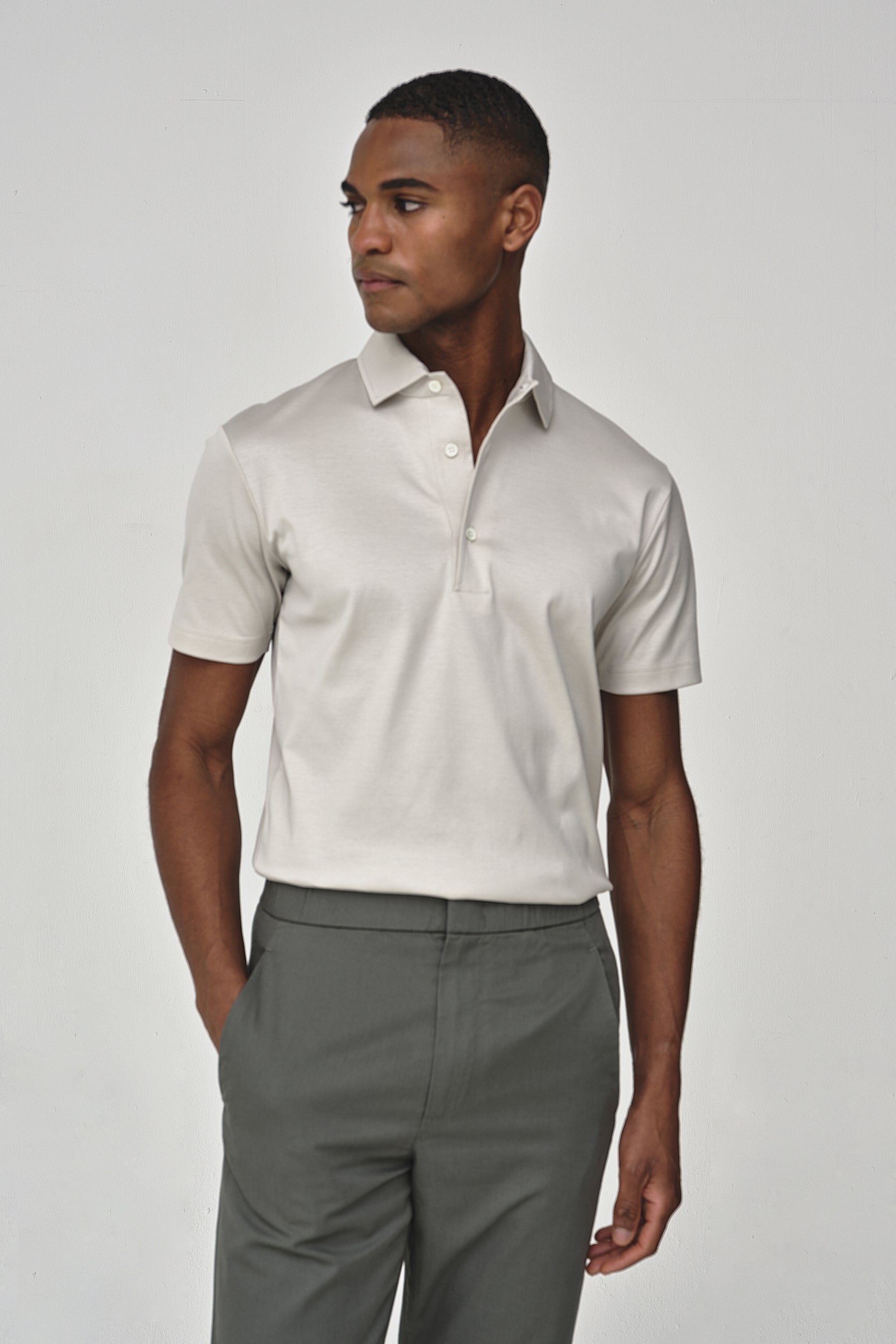 VALENZA SUPIMA POLO PEARL GREY SHORT SLEEVES AND SCHILLER COLLAR- Hombre Amsterdam