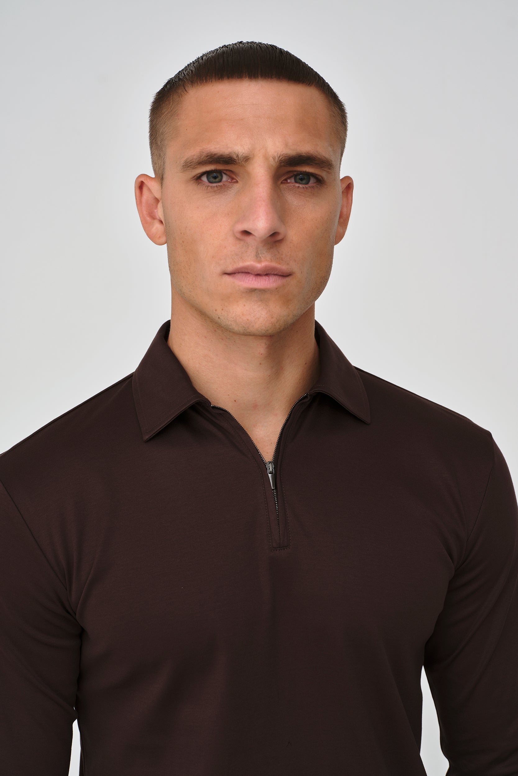 VALENZA SUPIMA ZIP POLO LONG SLEEVE EBONY BROWN- Hombre Amsterdam