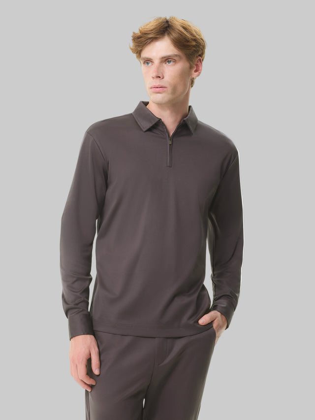 VALENZA SUPIMA ZIP POLO LONG SLEEVE ASPHALT COTTON - Hombre Amsterdam