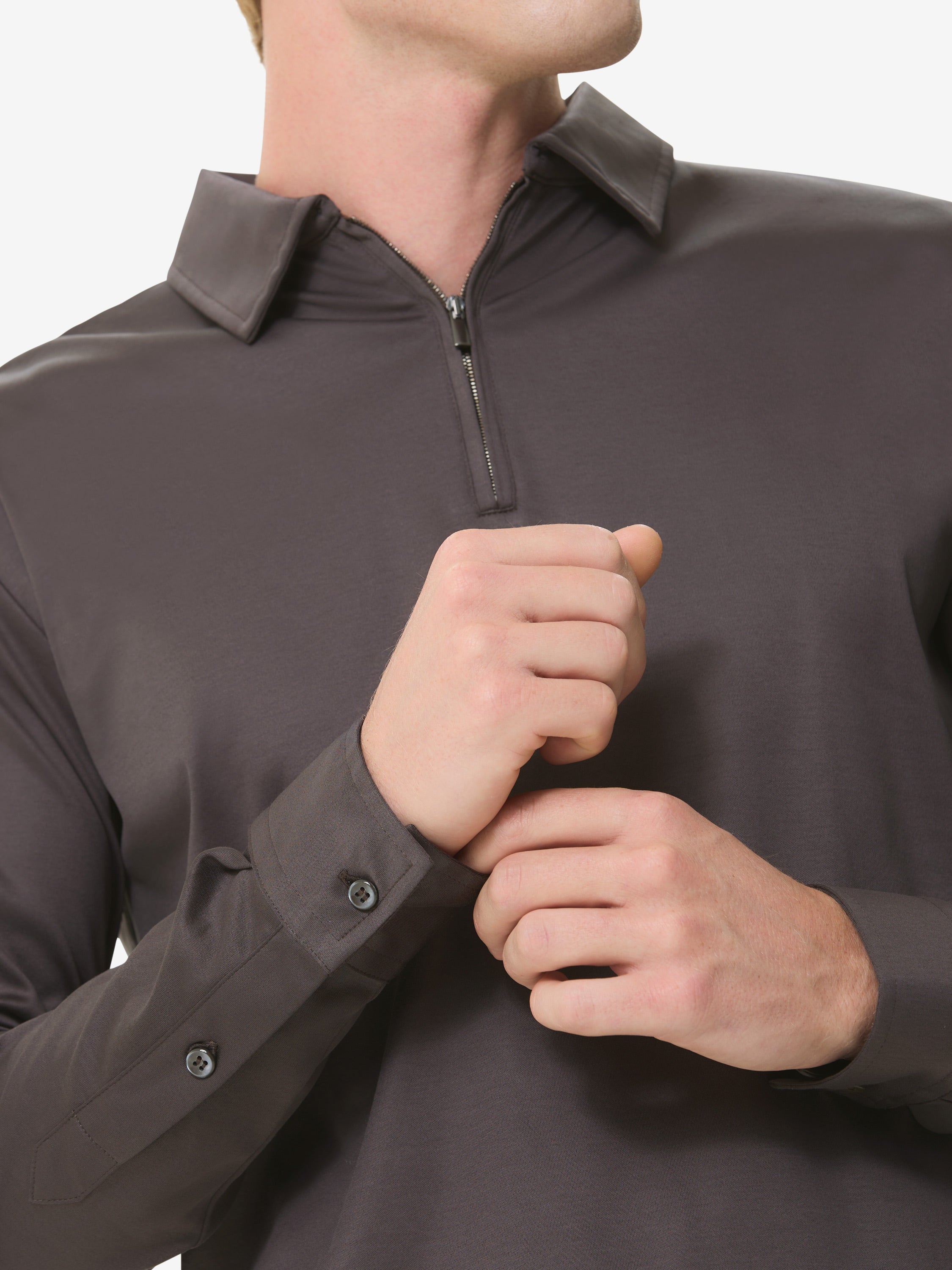 VALENZA SUPIMA ZIP POLO LONG SLEEVE ASPHALT COTTON - Hombre Amsterdam