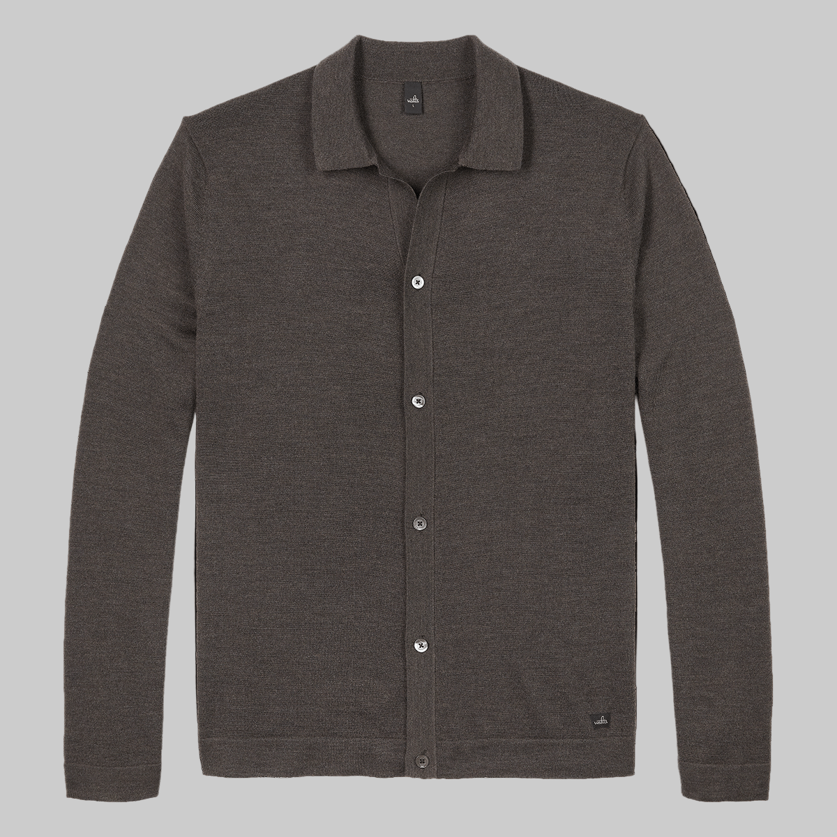 WAHTS MERINO CARDIGAN DARK BROWN MELANGE LONG SLEEVES AND BUTTON CLOSURE- Hombre Amsterdam