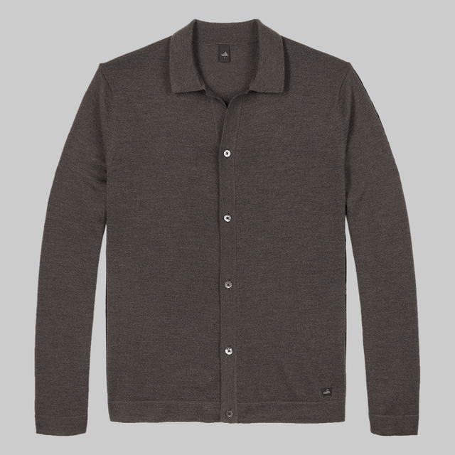 WAHTS MERINO CARDIGAN DARK BROWN MELANGE LONG SLEEVES AND BUTTON CLOSURE- Hombre Amsterdam