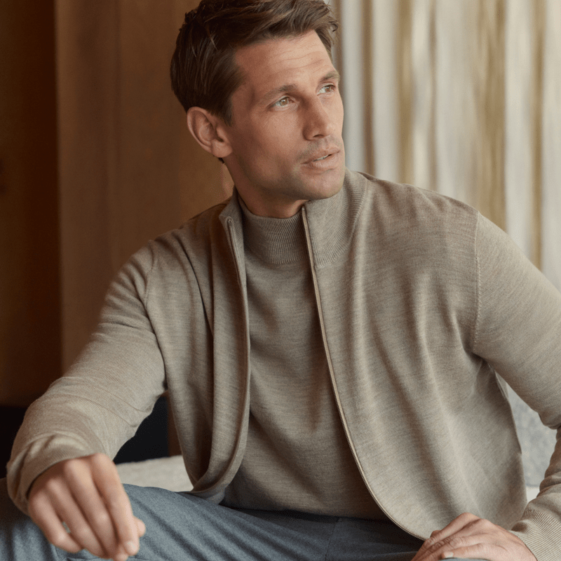 WAHTS FULL ZIP WOOL PULLOVER CAMEL MELANGE