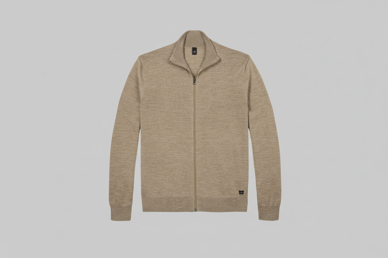 WAHTS FULL ZIP WOOL PULLOVER CAMEL MELANGE