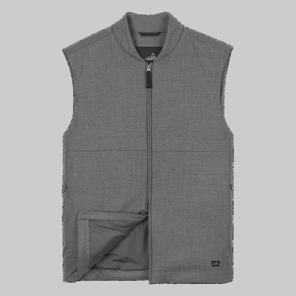 WAHTS STRETCH WOOL BOMBER VEST MID GREY ZIP CLOSURE- Hombre Amsterdam