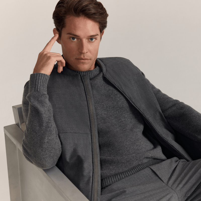 WAHTS STRETCH WOOL BOMBER VEST MID GREY ZIP CLOSURE - Hombre Amsterdam