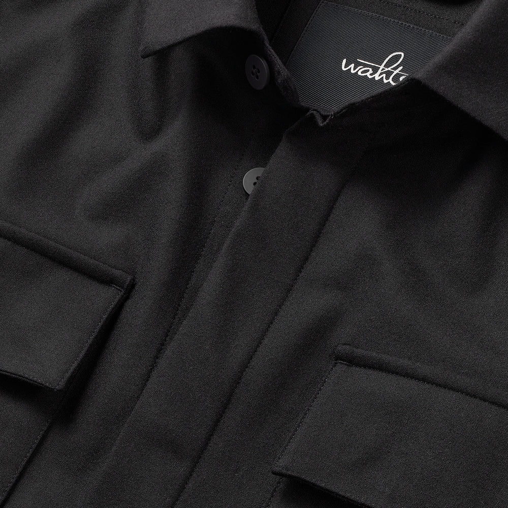 WAHTS STRETCH WOOL SHIRT JACKET BLACK TWO FRONT POCKETS - Hombre Amsterdam