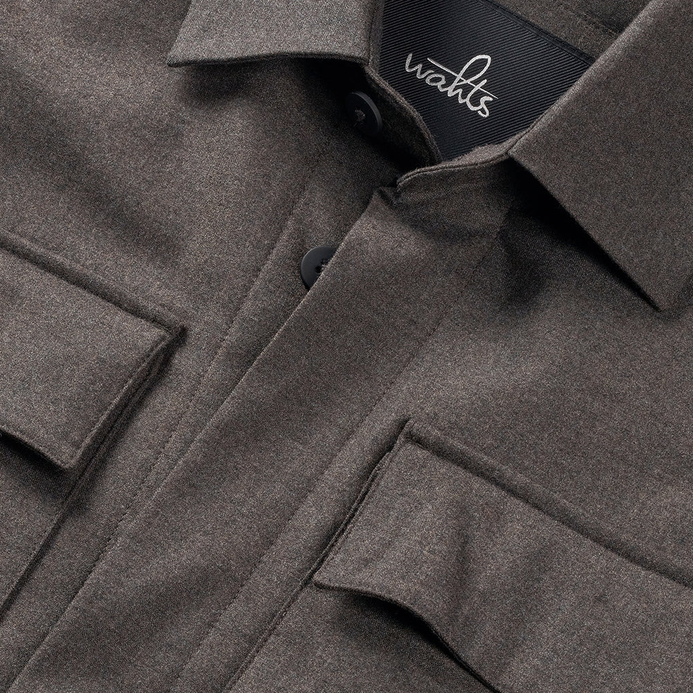 WAHTS STRETCH WOOL SHIRT JACKET DARK BROWN WITH FRONT POCKETS - Hombre Amsterdam