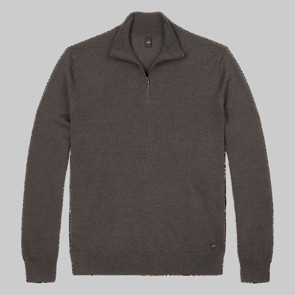 WAHTS MERINO WOOL ZIP PULLOVER DARK BROWN MELANGE - Hombre Amsterdam