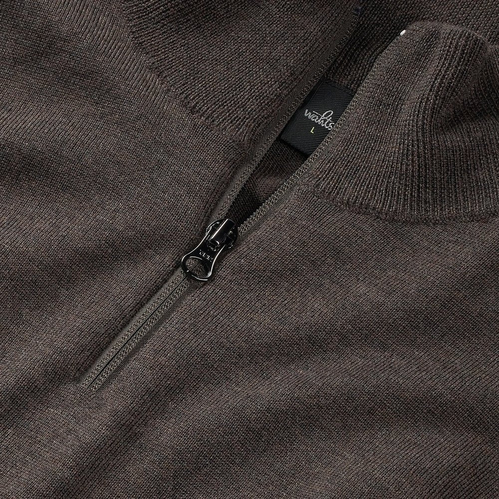 WAHTS MERINO WOOL ZIP PULLOVER DARK BROWN MELANGE - Hombre Amsterdam