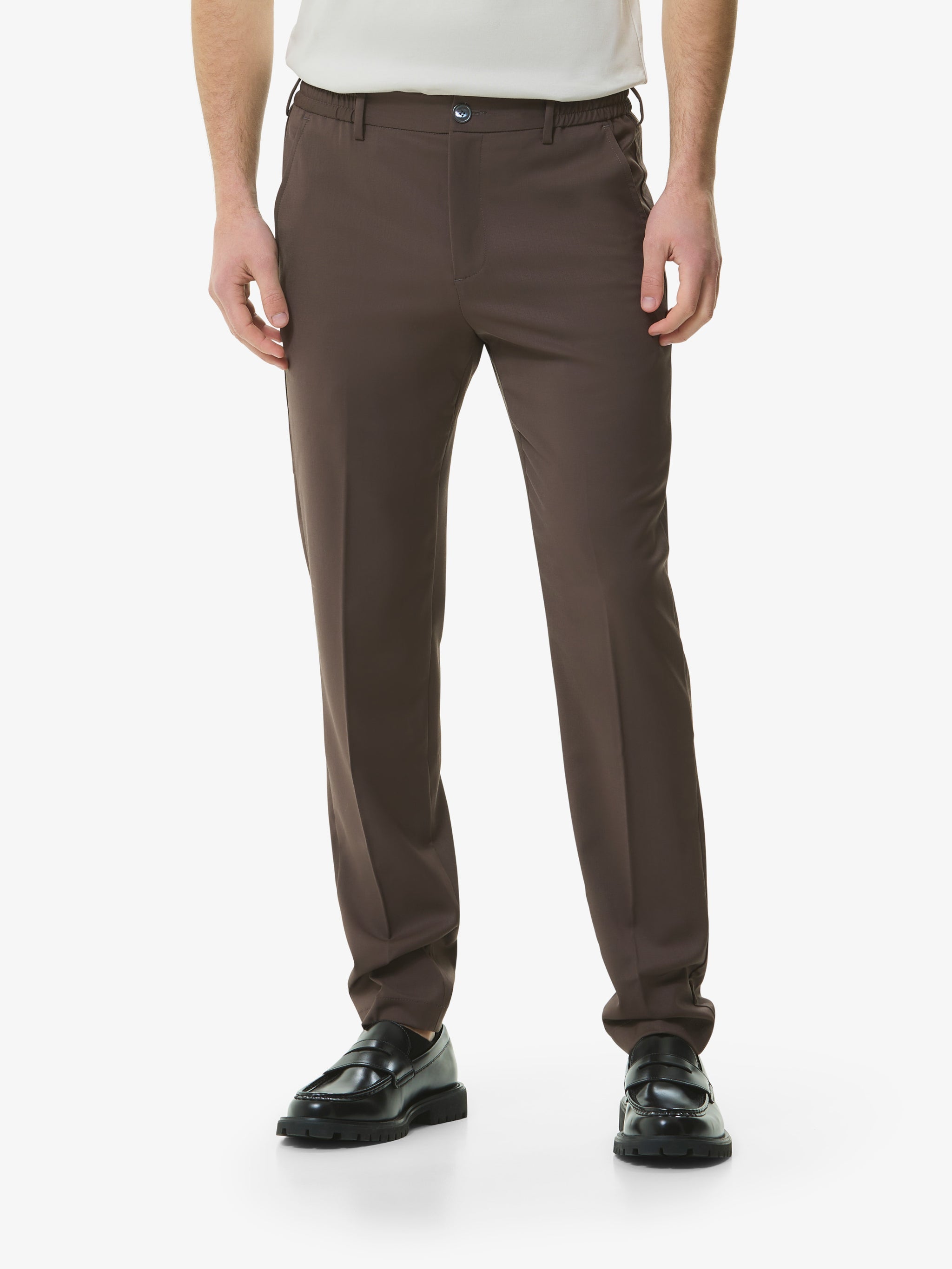 Wool Stretch Trousers Dark Brown - Hombre Amsterdam