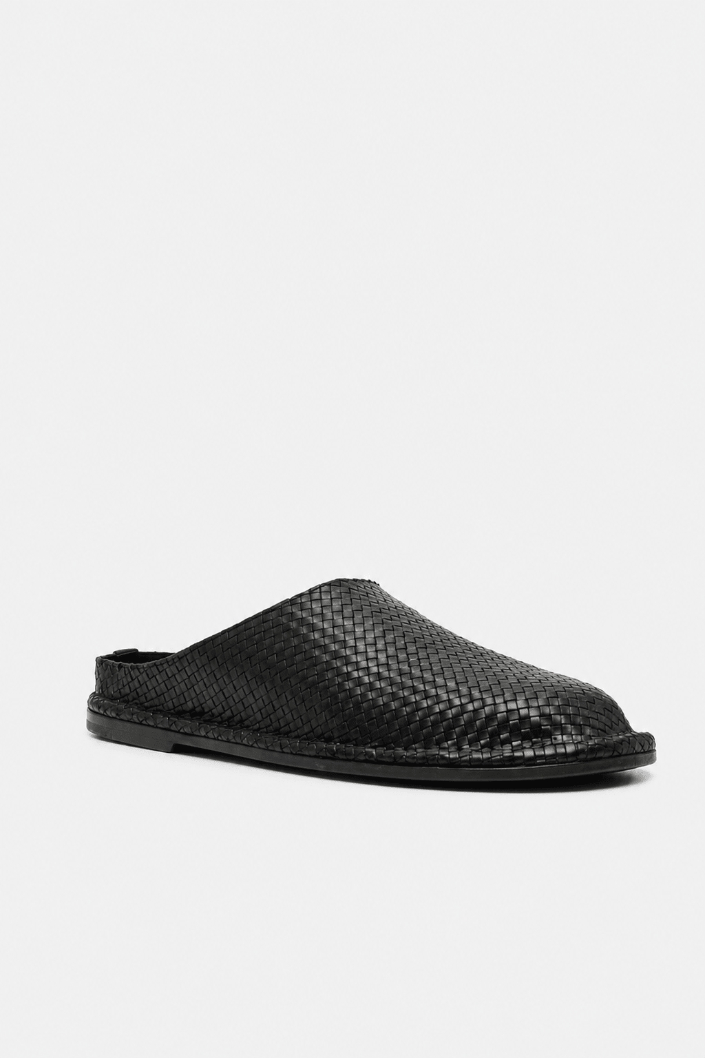 Woven Leather Slippers Black - Hombre Amsterdam