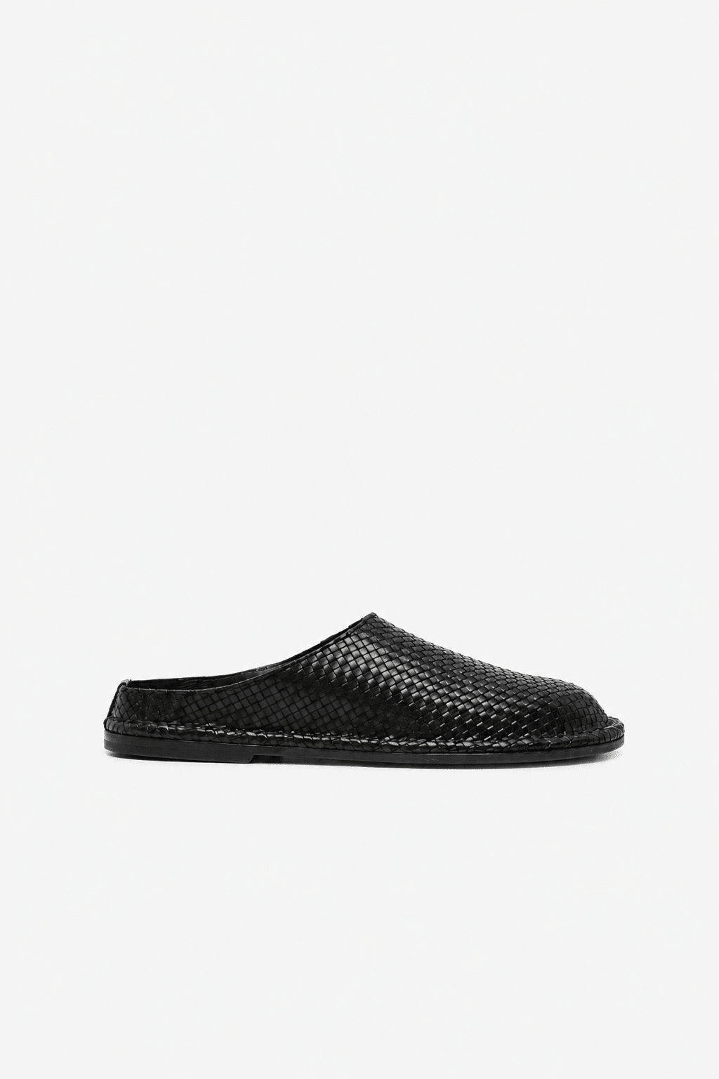 Woven Leather Slippers Black - Hombre Amsterdam